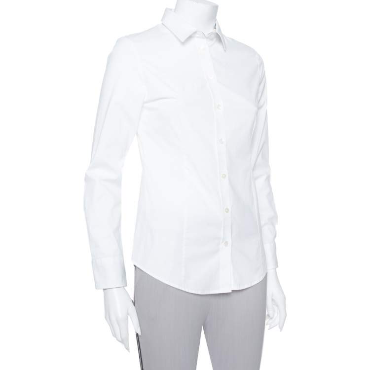 مملوكة مسبقًا Burberry White Stretch Cotton Button Front Shirt S