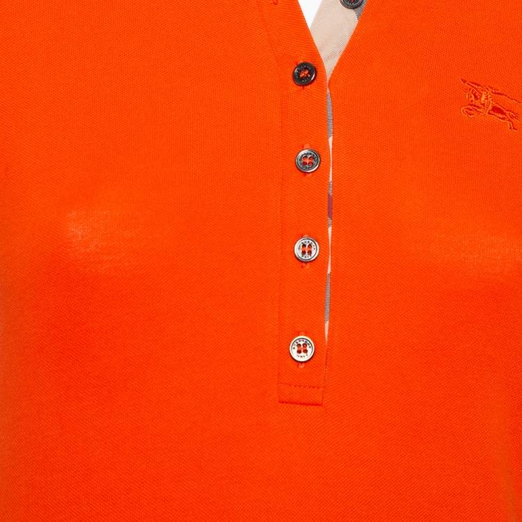 Pre Owned Burberry Orange Cotton Pique Polo T-Shirt XS