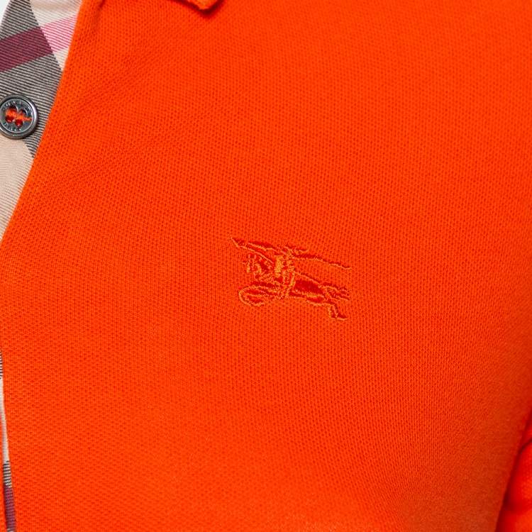 Pre Owned Burberry Orange Cotton Pique Polo T-Shirt XS