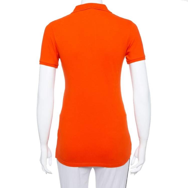 Pre Owned Burberry Orange Cotton Pique Polo T-Shirt XS