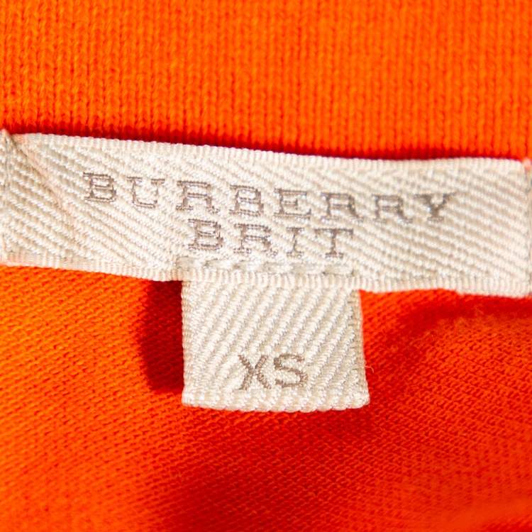 Pre Owned Burberry Orange Cotton Pique Polo T-Shirt XS