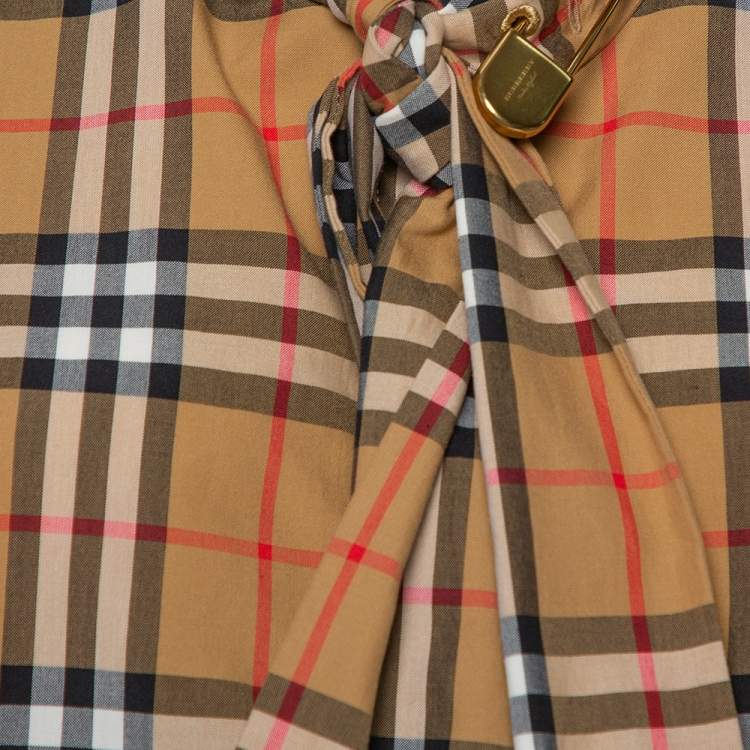 Pre Owned Burberry Beige Vintage Check Patterned Cotton Neck tie Detail Shirt L