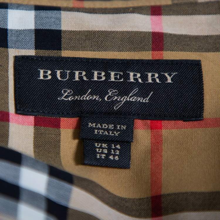 Pre Owned Burberry Beige Vintage Check Patterned Cotton Neck tie Detail Shirt L