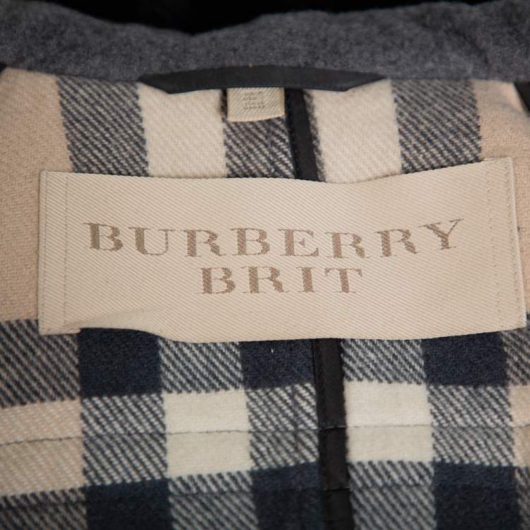 Pre Owned Burberry Brit Grey Wool Fur Trim Detail Hooded Mid Length Coat XS