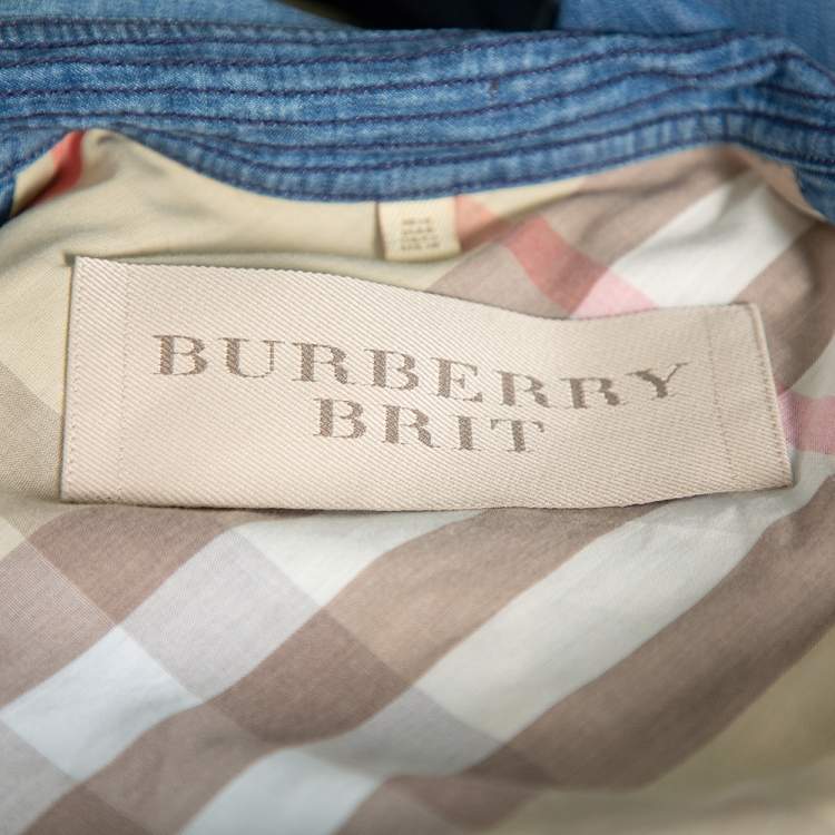 مملوكة مسبقًا Burberry Brit Blue Denim Double Breasted Belted Trench Coat M