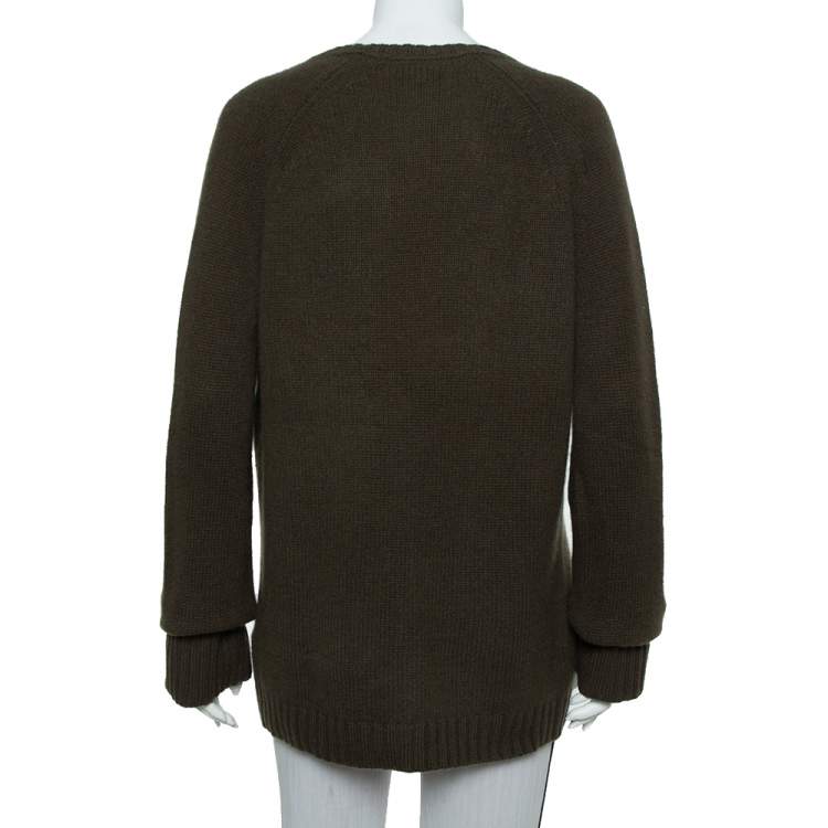 Pre Owned Burberry Brit Green Cashmere V-Neck Sweater L