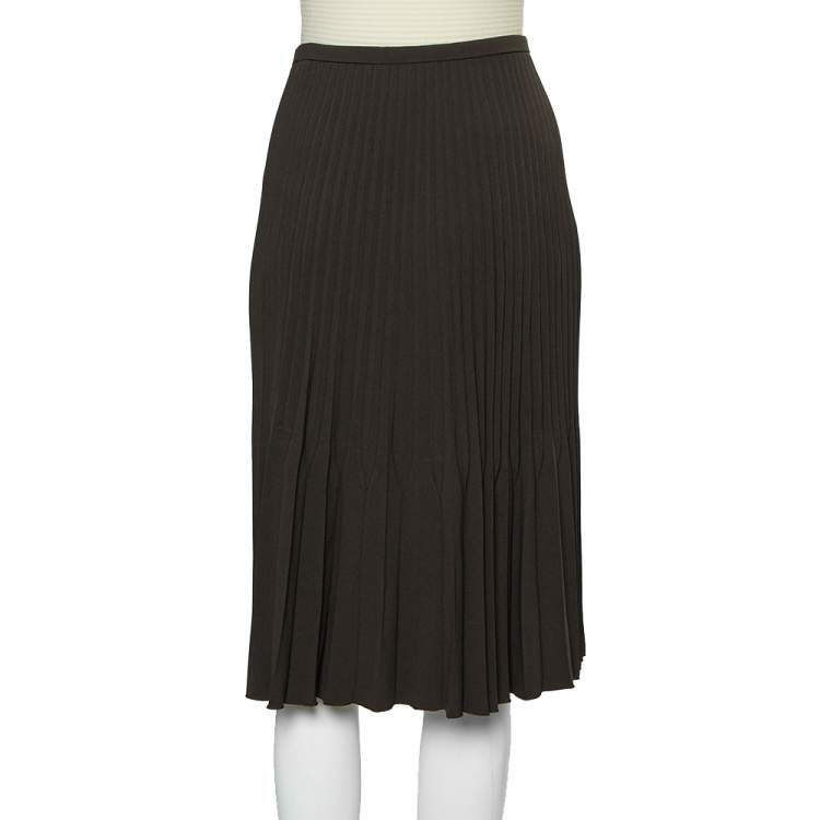 مملوكة مسبقًا Burberry Dark Green Crepe Pleated Short Skirt L