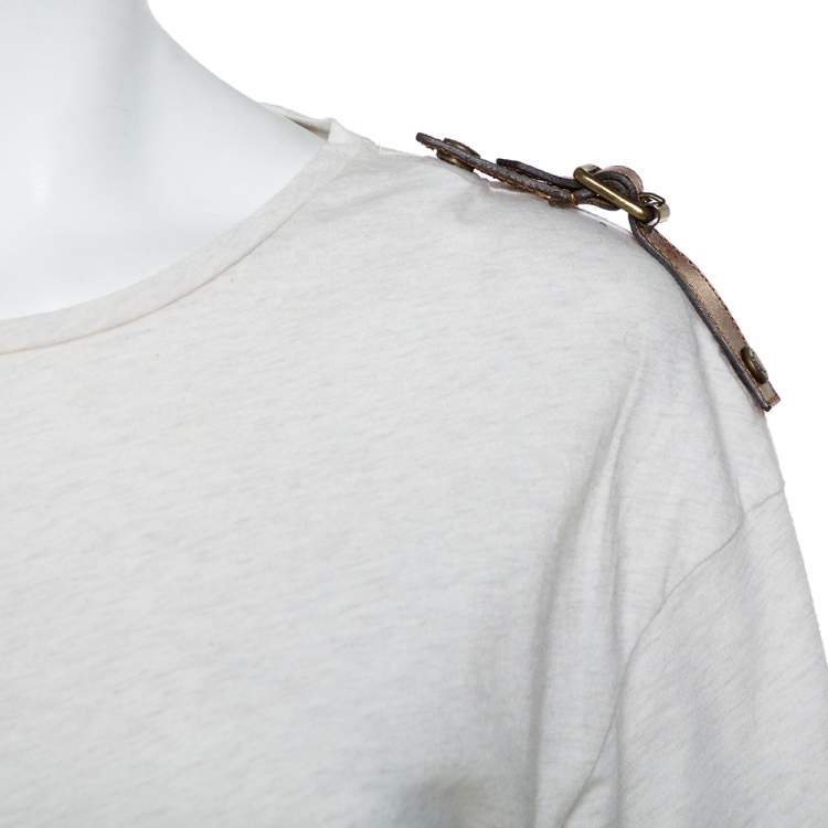 Pre Owned Burberry Brit Cream Knit Leather Belt Detail Short Sleeve T-Shirt S
