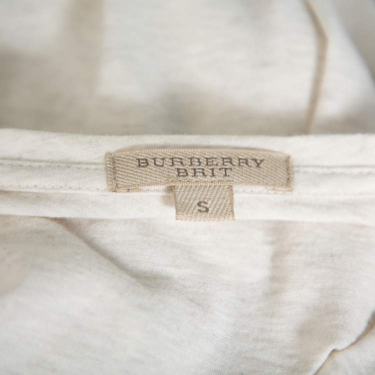 Pre Owned Burberry Brit Cream Knit Leather Belt Detail Short Sleeve T-Shirt S