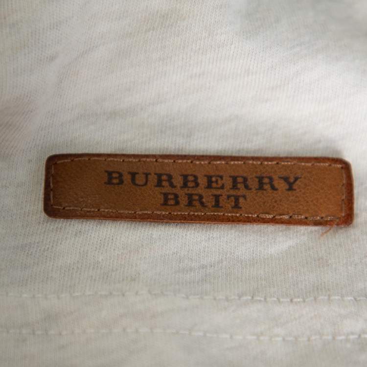 Pre Owned Burberry Brit Cream Knit Leather Belt Detail Short Sleeve T-Shirt S