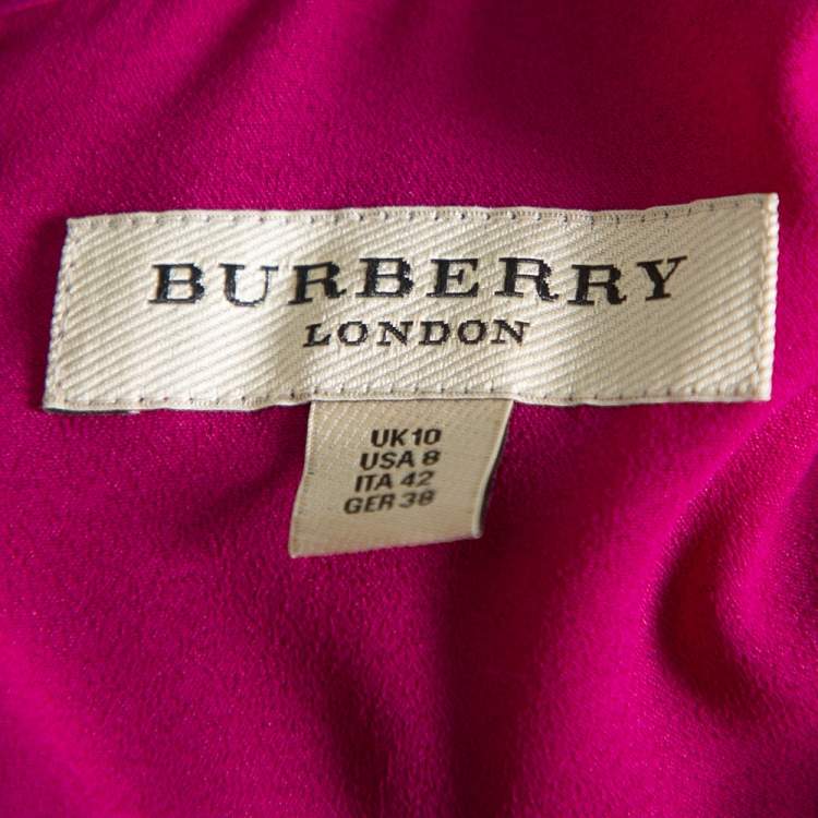 Pre Owned Burberry Purple Silk Draped neck Sleeveless Midi Dress M