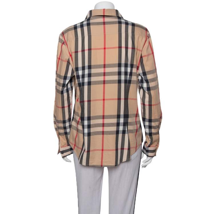Pre Owned Burberry Brit Beige Nova Check Pattern Cotton Button Front Shirt XL