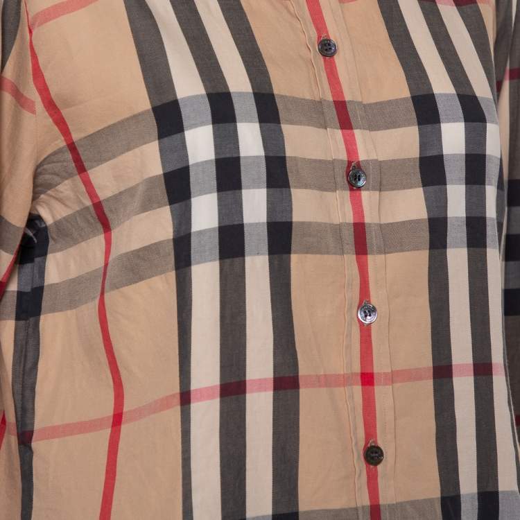 Pre Owned Burberry Brit Beige Nova Check Pattern Cotton Button Front Shirt XL