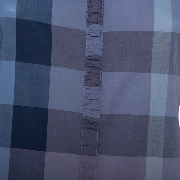Pre Owned Burberry Brit Blue Plaided Cotton Button Front Shirt L
