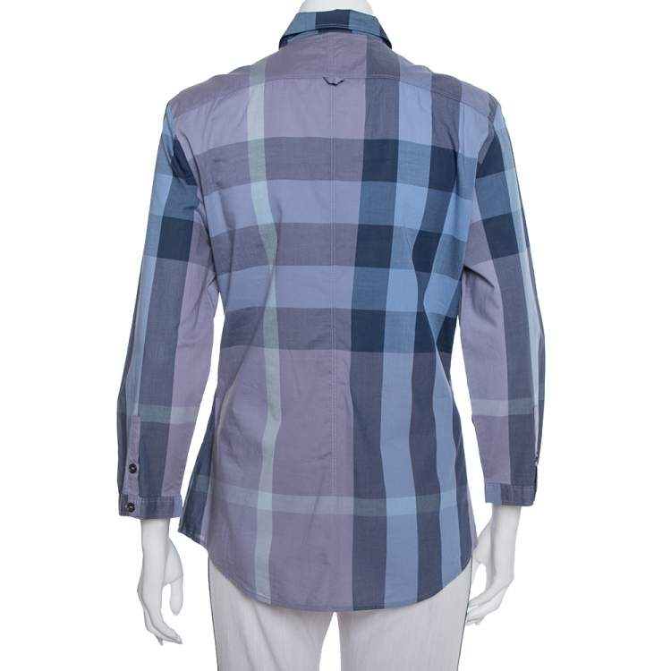 Pre Owned Burberry Brit Blue Plaided Cotton Button Front Shirt L