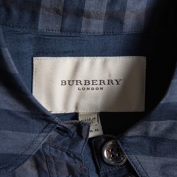 مملوكة مسبقًا Burberry Navy Blue Checkered Cotton Silk Midi Dress L
