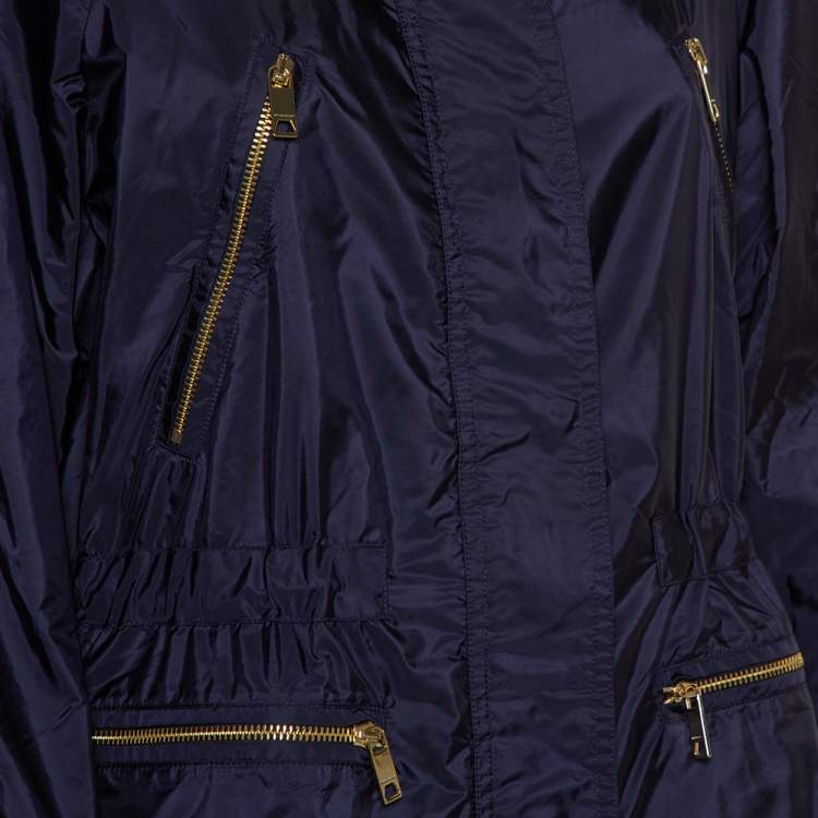 Pre Owned Burberry Brit Navy Blue Synthetic Hooded Tanbridge Parka Jacket XS