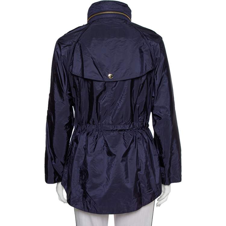 Pre Owned Burberry Brit Navy Blue Synthetic Hooded Tanbridge Parka Jacket XS