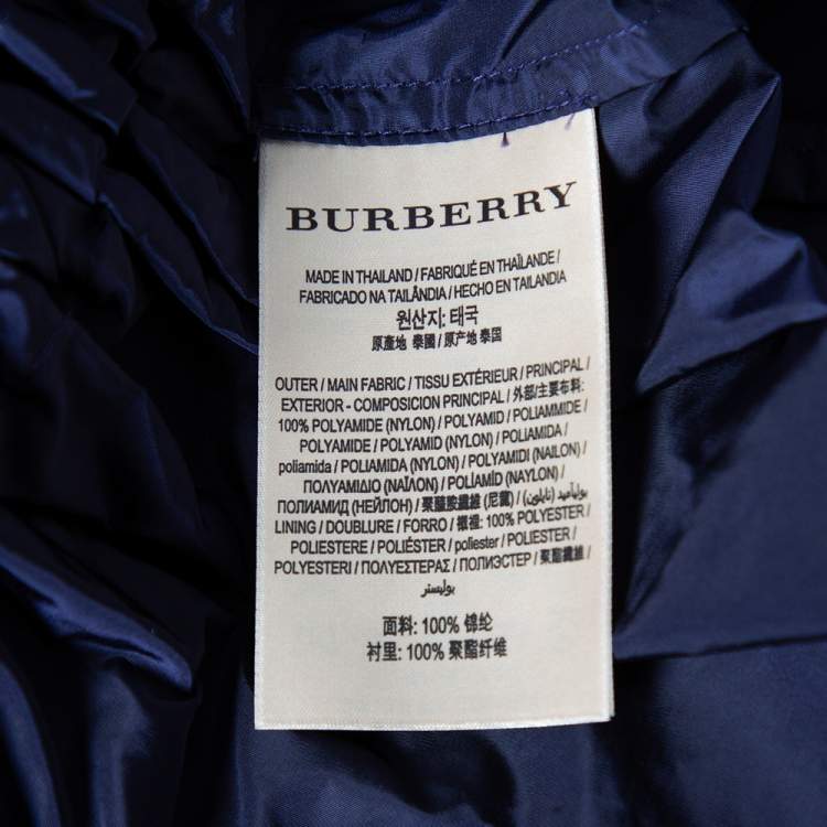 Pre Owned Burberry Brit Navy Blue Synthetic Hooded Tanbridge Parka Jacket XS