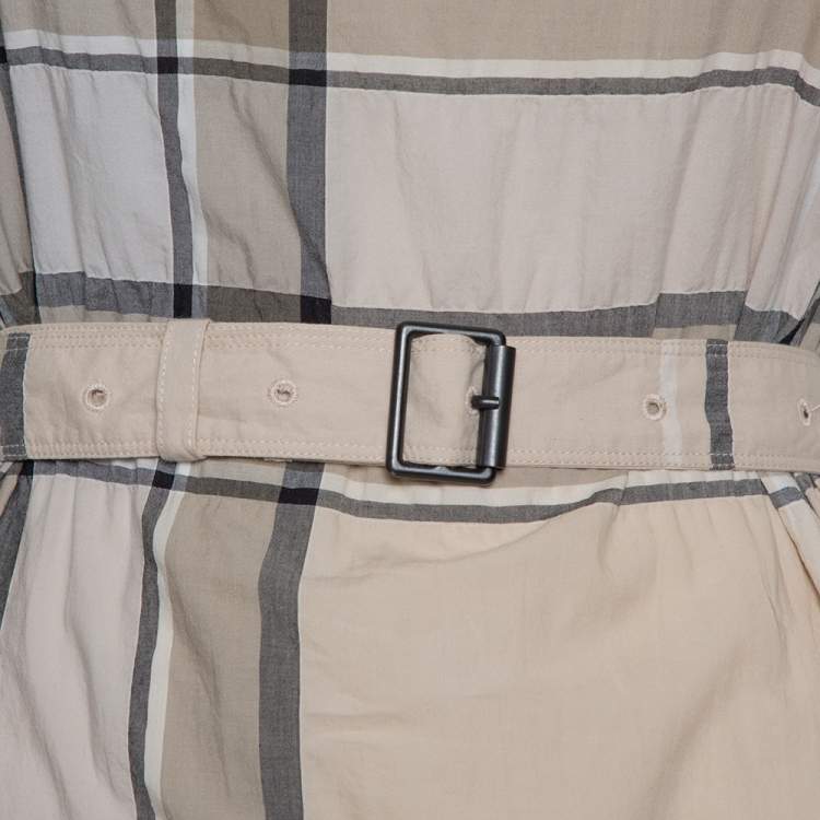 Pre Owned Burberry Brit Beige Checkered Pattern Cotton Belted Mischa Dress XS