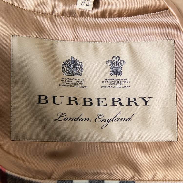 Pre Owned Burberry Beige Sandringham Check Patterned Cashmere & Wool Warmer L