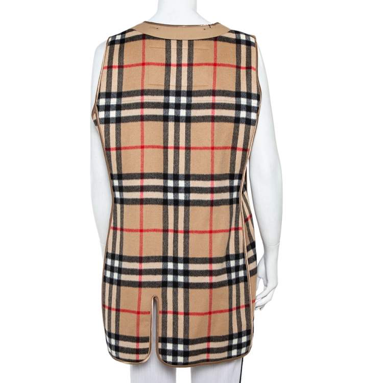 Pre Owned Burberry Beige Sandringham Check Patterned Cashmere & Wool Warmer L