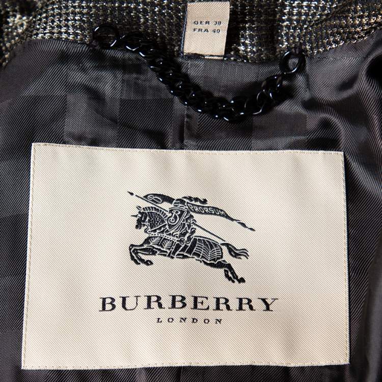 Pre Owned Burberry Metallic Tweed Button Front Knee Length Coat M