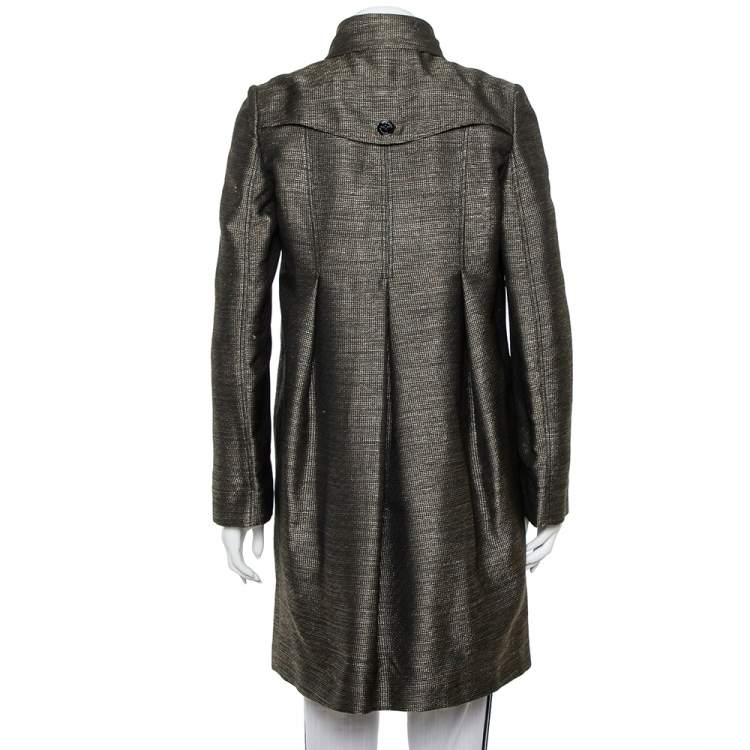 Pre Owned Burberry Metallic Tweed Button Front Knee Length Coat M