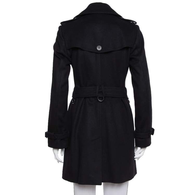 Pre Owned Burberry Black Wool & Cashmere Belted Double Breasted Coat S