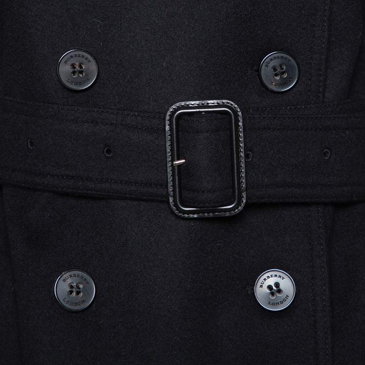 Pre Owned Burberry Black Wool & Cashmere Belted Double Breasted Coat S