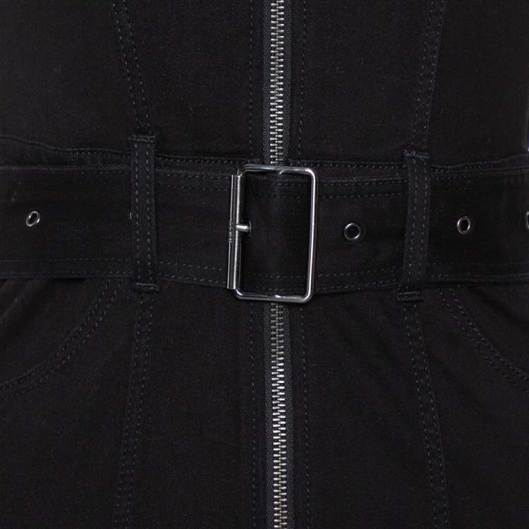 Pre Owned Burberry Brit Black Denim Belted Zipper Front Short Dress S