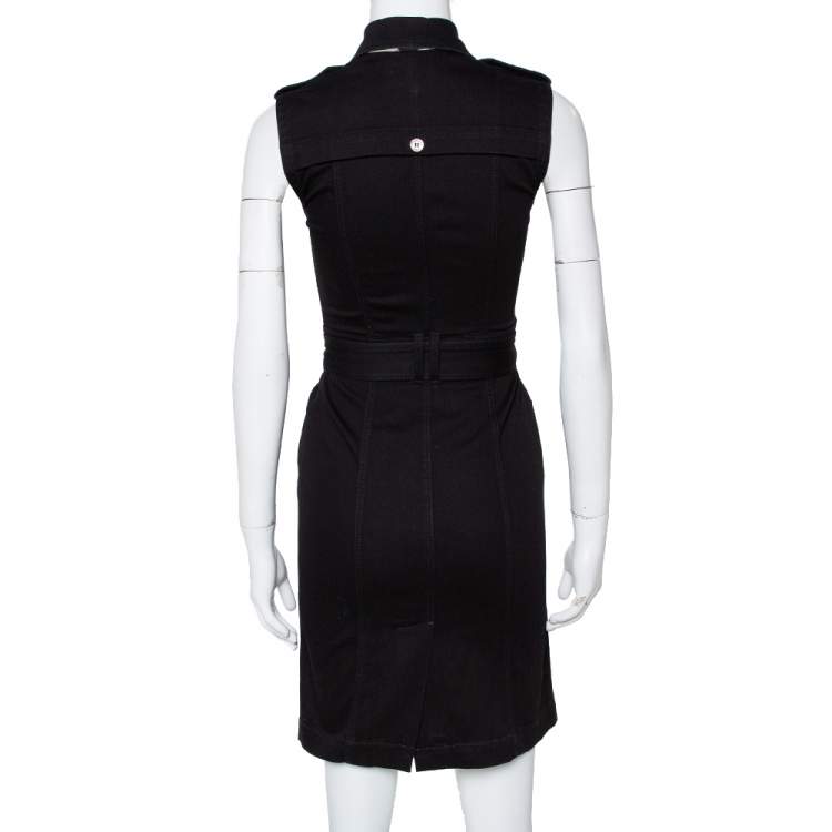 Pre Owned Burberry Brit Black Denim Belted Zipper Front Short Dress S