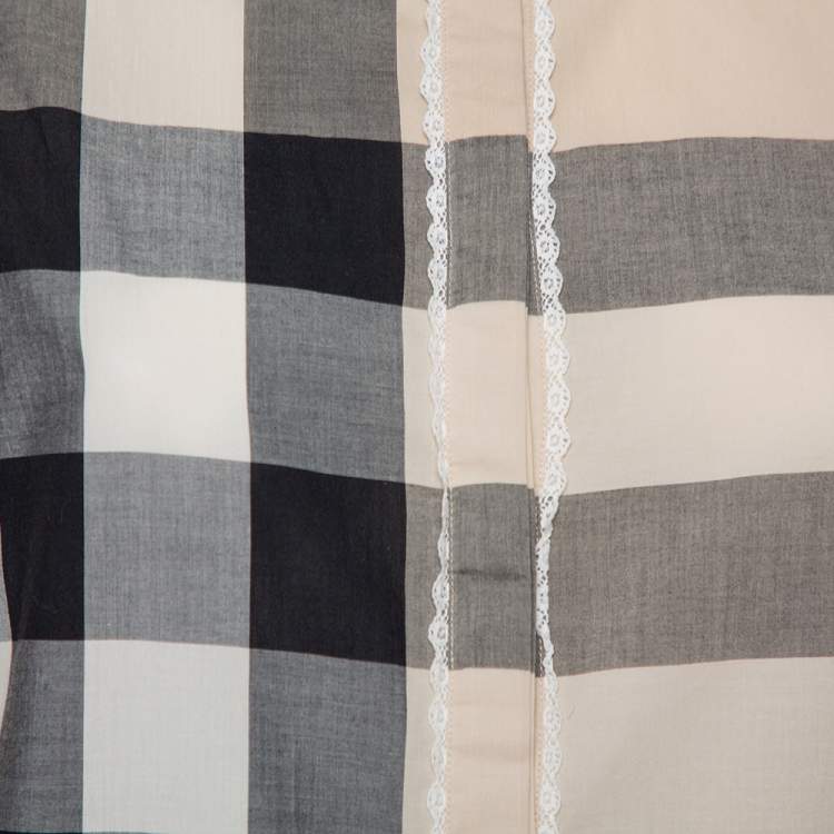 Pre Owned Burberry Beige Vintage Check Cotton Lace Detail Button Front Shirt L
