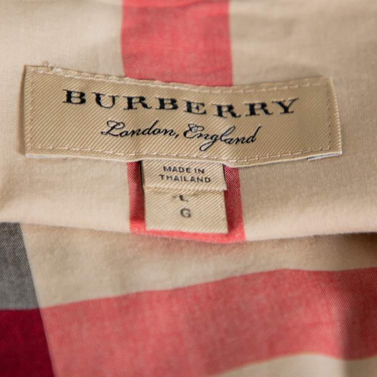Pre Owned Burberry Beige Vintage Check Cotton Lace Detail Button Front Shirt L
