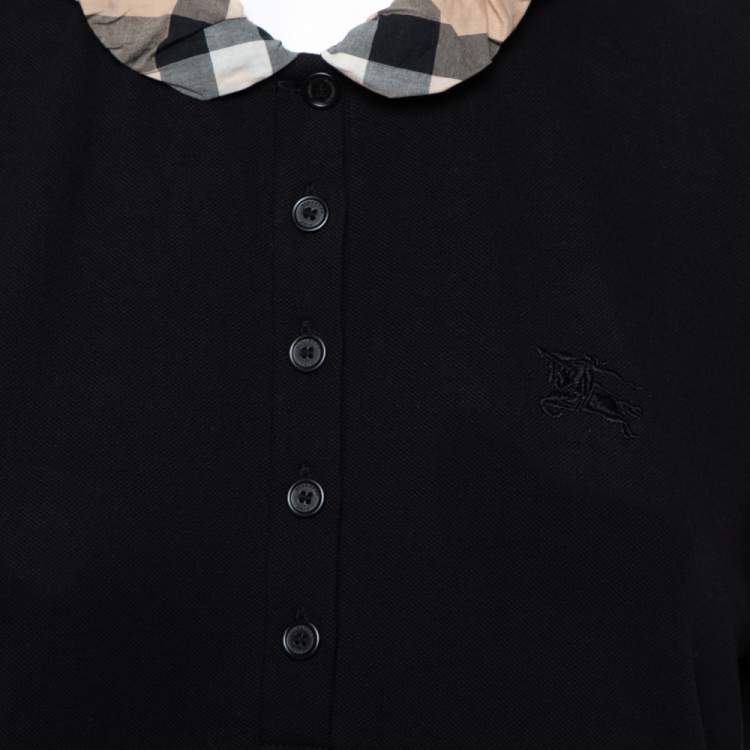 Pre Owned Burberry Brit Black Cotton Pique Contrast Collar Detail Long Sleeve T-Shirt L