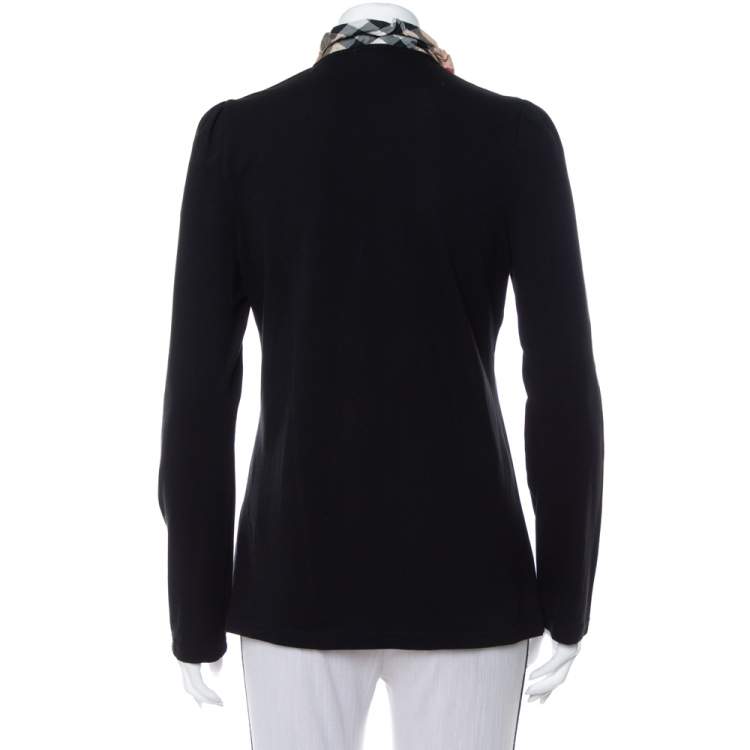 Pre Owned Burberry Brit Black Cotton Pique Contrast Collar Detail Long Sleeve T-Shirt L
