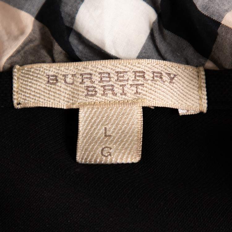 Pre Owned Burberry Brit Black Cotton Pique Contrast Collar Detail Long Sleeve T-Shirt L