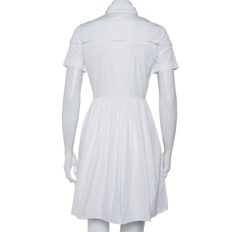 Pre Owned Burberry White Cotton Collared Flared Mini Dress S