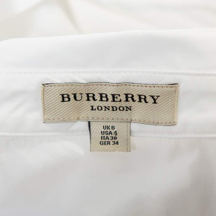 Pre Owned Burberry White Cotton Collared Flared Mini Dress S