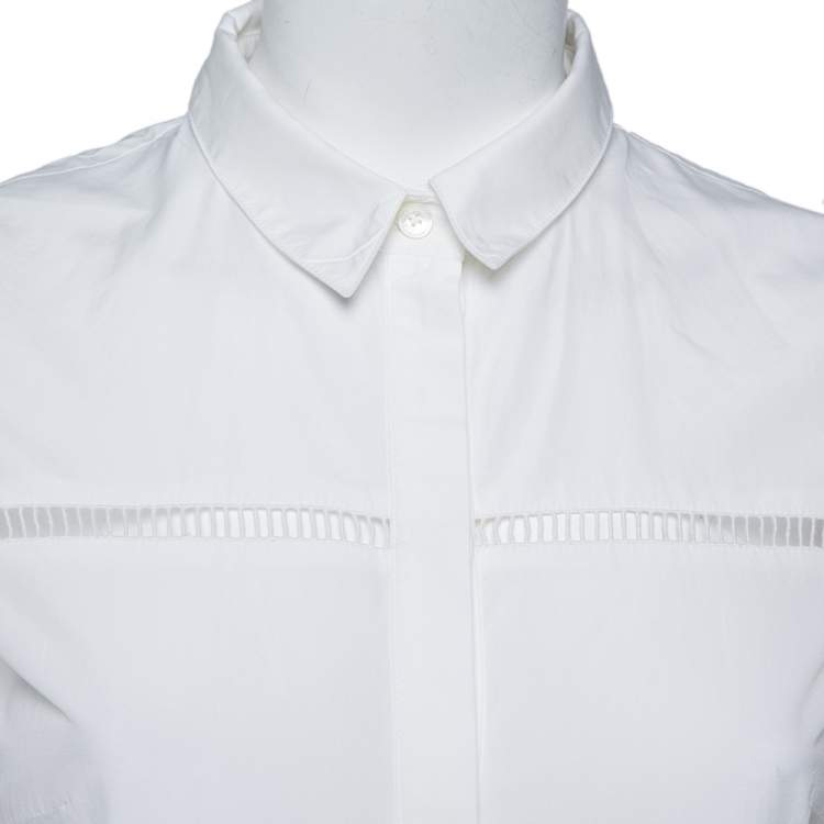 Pre Owned Burberry White Cotton Collared Flared Mini Dress S
