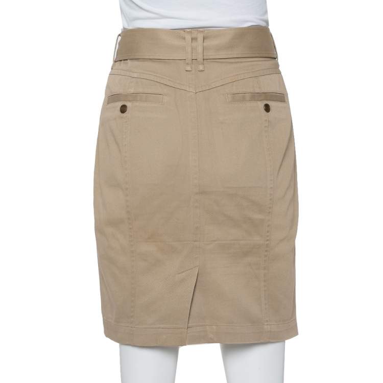 Pre Owned Burberry Brit Khaki Brown Stretch Cotton Belted Skirt S