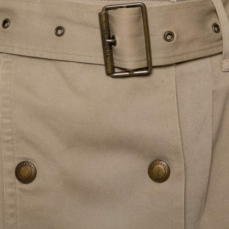 Pre Owned Burberry Brit Khaki Brown Stretch Cotton Belted Skirt S