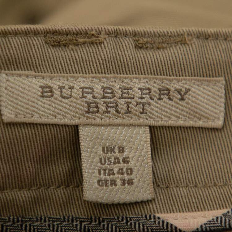 Pre Owned Burberry Brit Khaki Brown Stretch Cotton Belted Skirt S