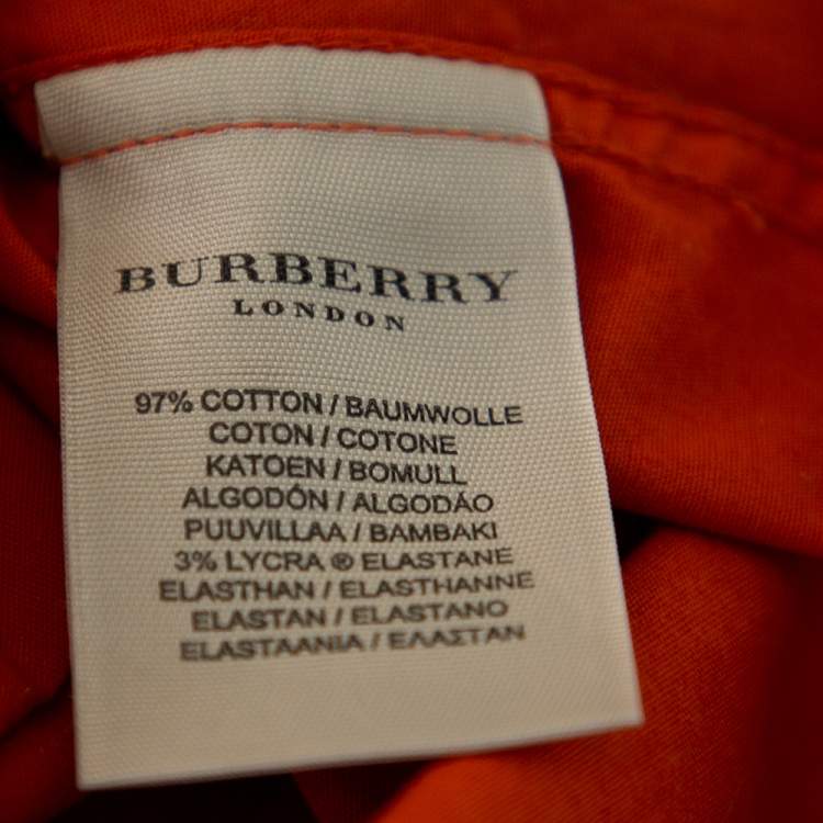 Pre Owned Burberry Orange Cotton Pocket Detail Button Front Shirt S