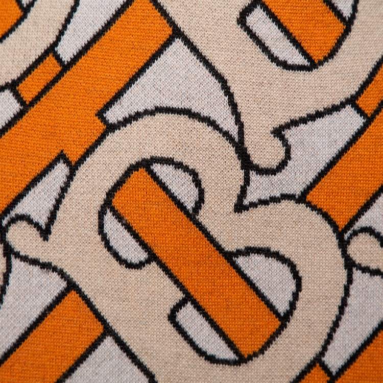 مملوكة مسبقًا Burberry Beige & Orange Logo Jacquard Wool Midi Skirt S