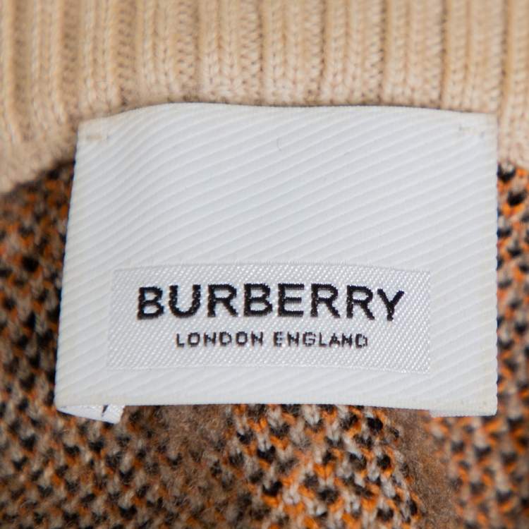 مملوكة مسبقًا Burberry Beige & Orange Logo Jacquard Wool Midi Skirt S