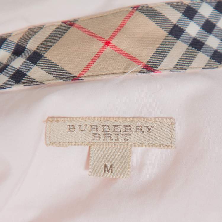 Pre Owned Burberry Brit Pink Cotton Nova Check Trim Detail Button Front Shirt M