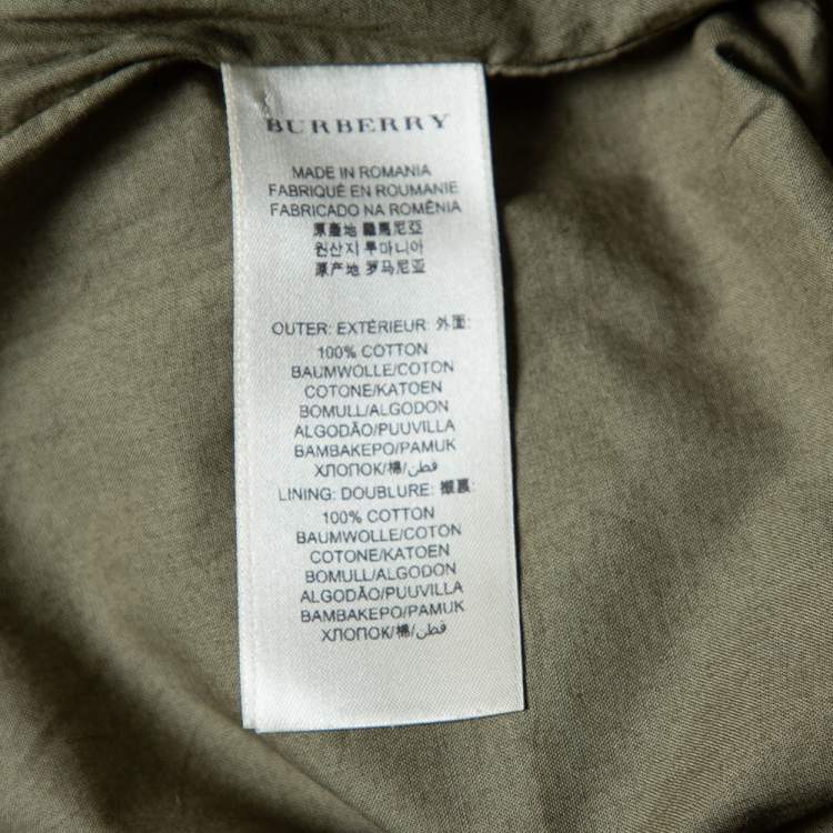 Pre Owned Burberry Brit Military Green Plaided Cotton Zipper Front Shift Dress S
