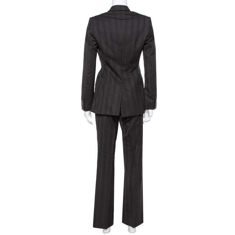 Pre Owned Burberry Brown Striped Wool Suit S