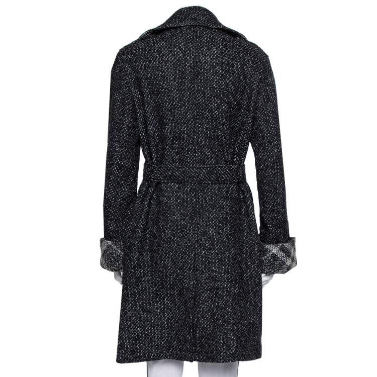 Pre Owned Burberry Brit Black Tweed Zip Front Double Breasted Coat S
